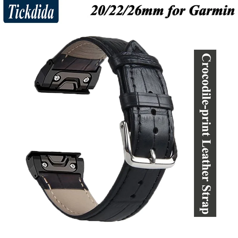 

Crocodile Skin Leather Strap for Garmin Fenix 7X Fenix 7 / Fenix 6X Pro 6 5 Plus 22mm 26mm Quick Release Strap Forerunne