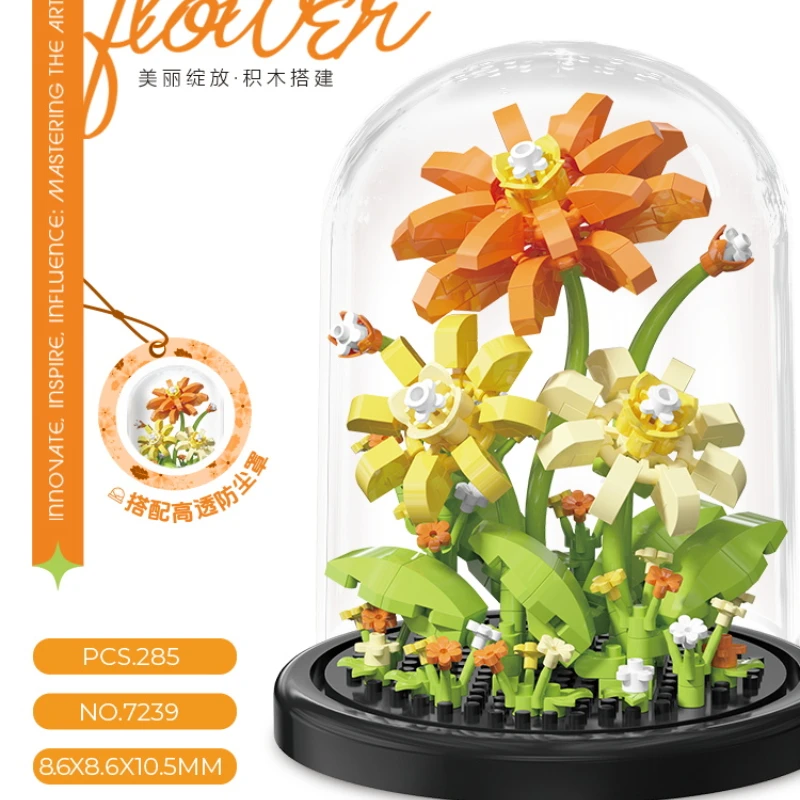 Flower Bouquet Bonsai Building Blocks Artificial Plastic Plant Dust Cover Micro Model Home Decoration Toy For Kid Birthday Gift 5