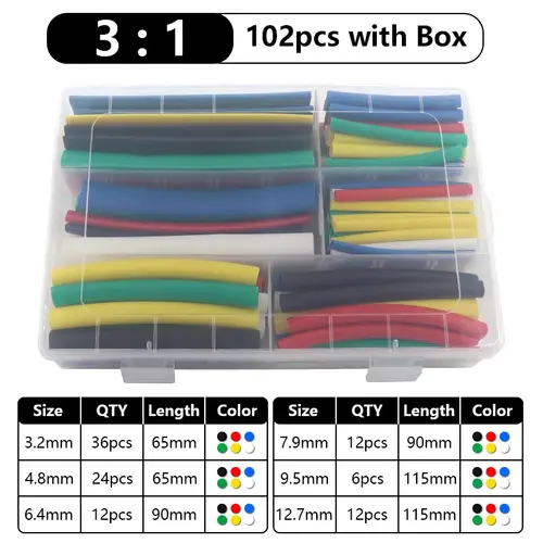 102-750pcs 2:1 Thermoresistant Tube Heat Shrink Wrapping Kit Assorted Wire Cable Insulation Sleeving 3:1 Heat Shrink Tube Set - Image 7