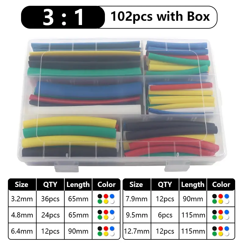 102-750pcs 2:1 Thermoresistant Tube Heat Shrink Wrapping Kit Assorted Wire Cable Insulation Sleeving 3:1 Heat Shrink Tube Set - Image 7