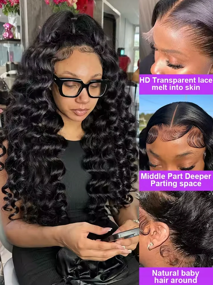 13x6 Hd Lace Frontal Wig Loose Deep Wave Curly Human Hair Pre Plucked 13x4 40 42Inch Water Wave Front Wigs For Black Women 3