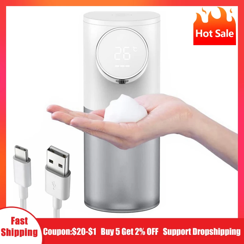 Automatic Foam Soap Dispenser USB Rechargeable 320ml Liquid Soap Dispensers Digital Display Foam Hand Sanitizer Machine Home