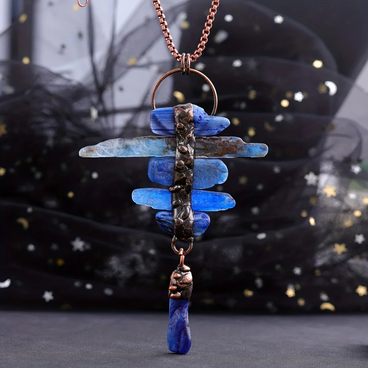 YEEVAA 1PC Irregular Blue Crystal Six Stone Combination Natural Stone Necklace Crystal Pendant (With Original Chain)