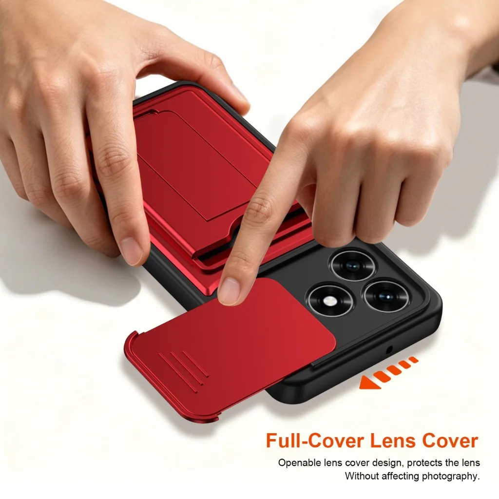 Slide Camera Cover Phone Case with Card Holder and Invisible Stand