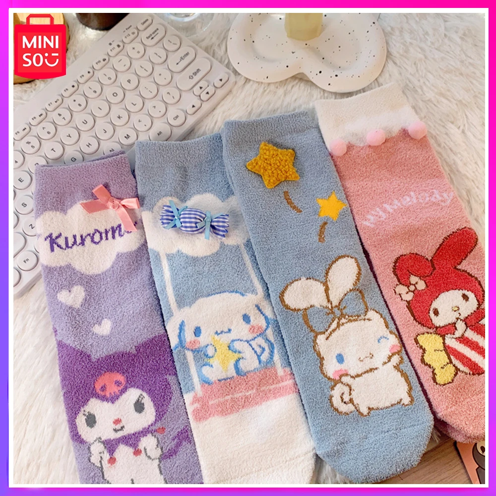 

Miniso Sanrio New Winter High Appearance Level Warm Home Cartoon Floor Socks Deodorant Non-Slip Socks Kawaii Christmas Girl Gift