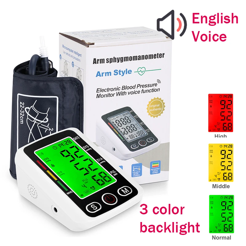 Health Care Digital LCD arm tensiometers Blood Pressure Monitor Heart rate Meter Large Cuff Sphygmomanometer Portable Tonometer
