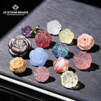 Carved Rose Stone Bead Charm 1