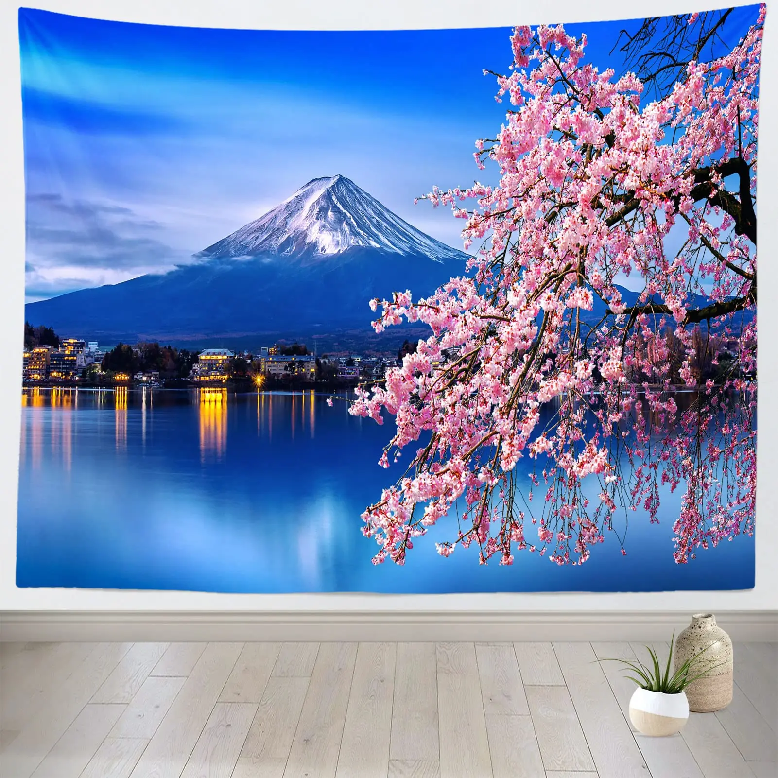 DYNH Arazzo giapponese, fiori di ciliegio giapponesi, 152 x 101 cm, rosa e bianco, camera da letto e soggiorno