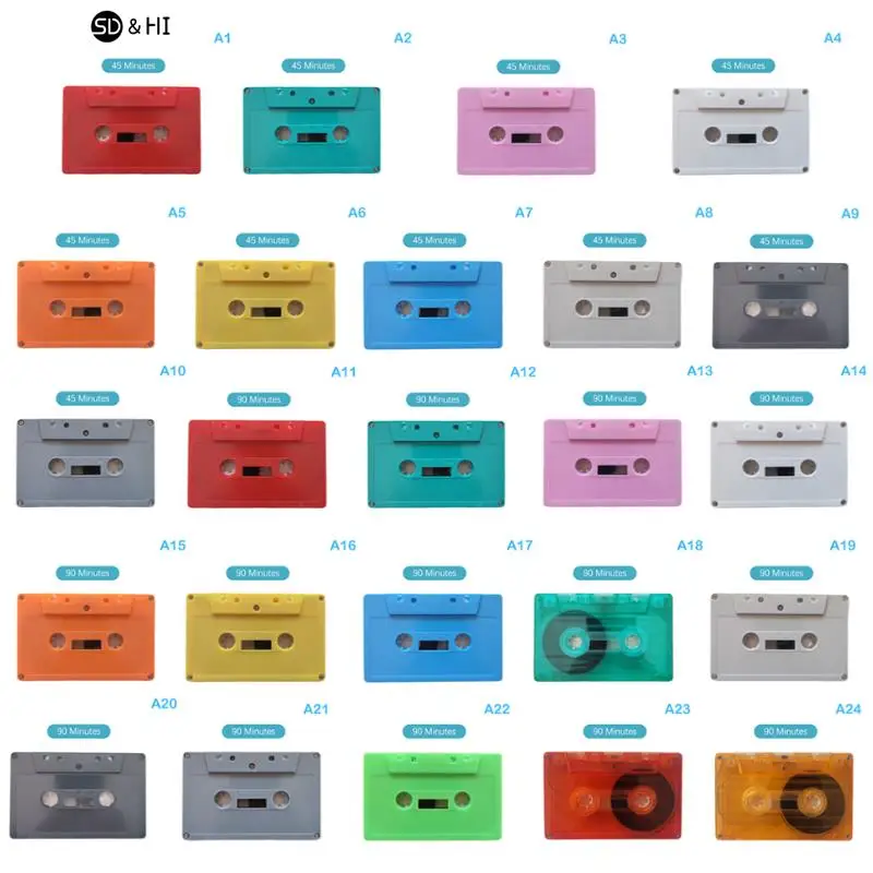 Standard Cassette Color Blank Tape Player with 45/90 Minutes Magnetic Audio Tape for Speech Music Recording Audio Tape Recorder
