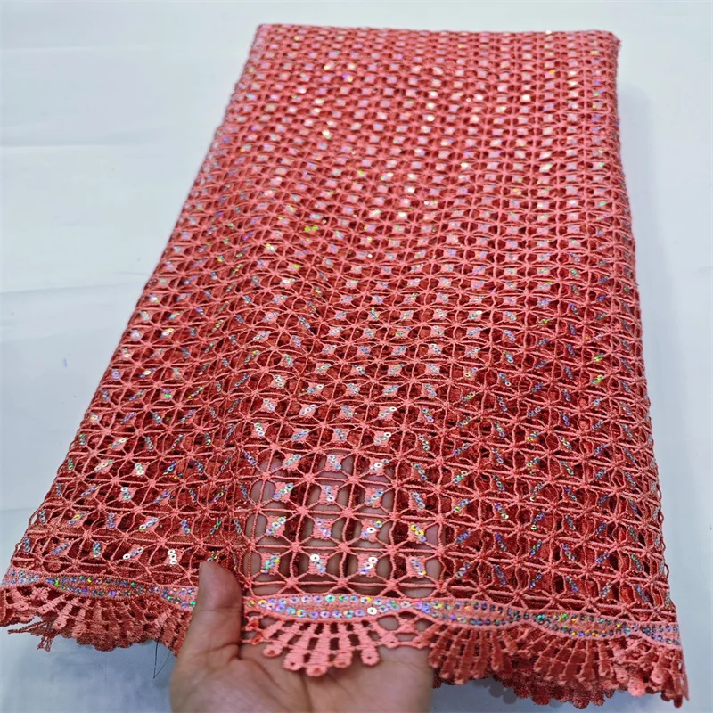 

High Quality African Nigerian Lace Fabric Embroidery French Tulle Wedding Party Dress Sequins Guipure Water Soluble 5Yards