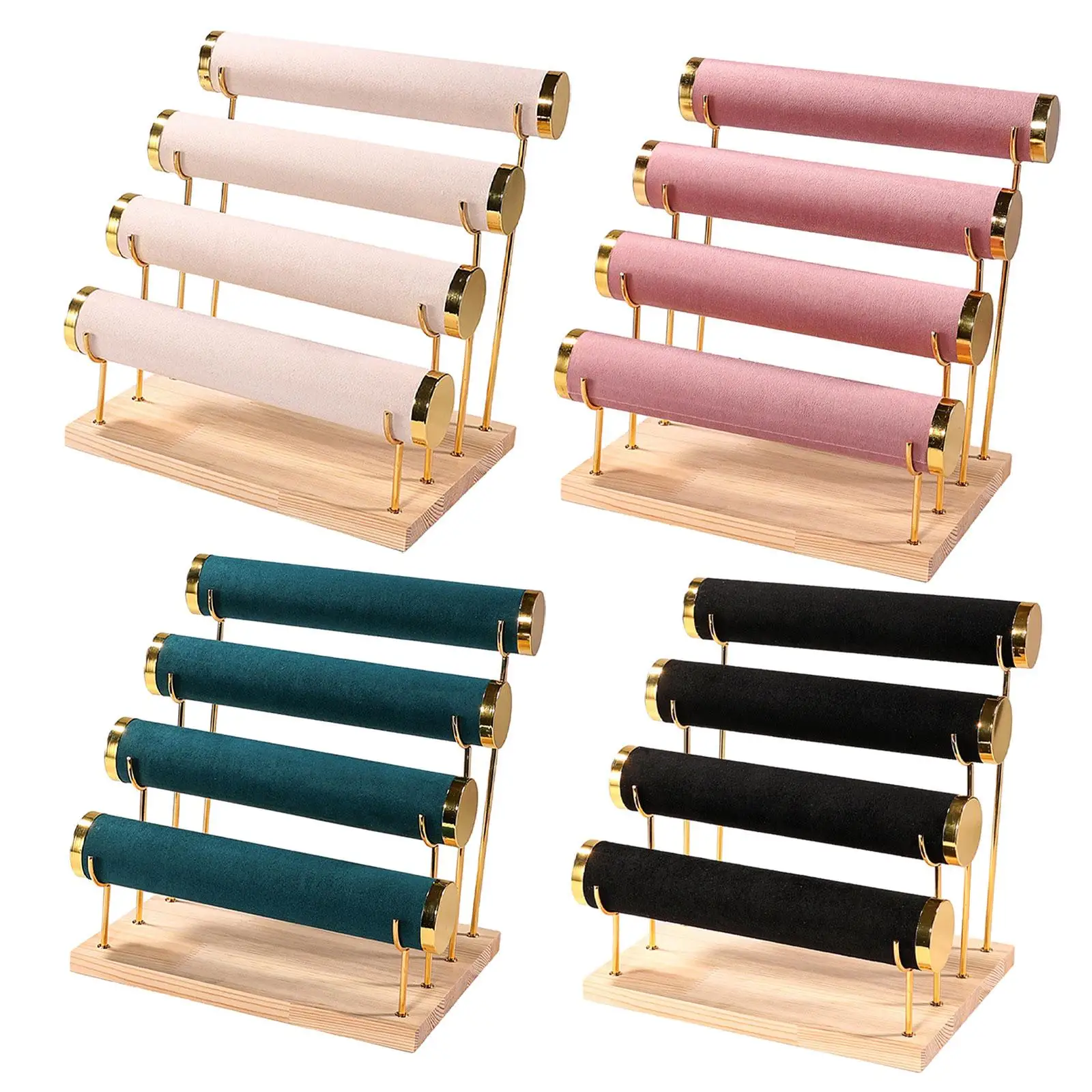 

4 Tiers Bracelet Holder Jewelry Showcase Rack Velvet Bangle Display Stand for Bedroom Countertop Home Use Shop Windows Tabletop