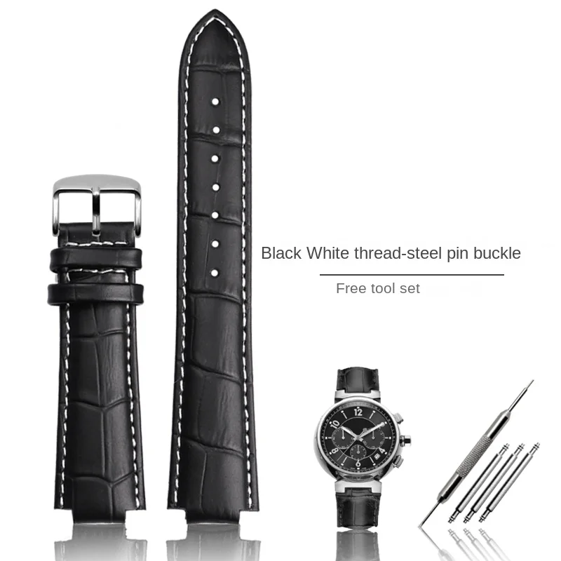 Luxurious Genuine Leather Watchband with Chain Butterfly Clasp