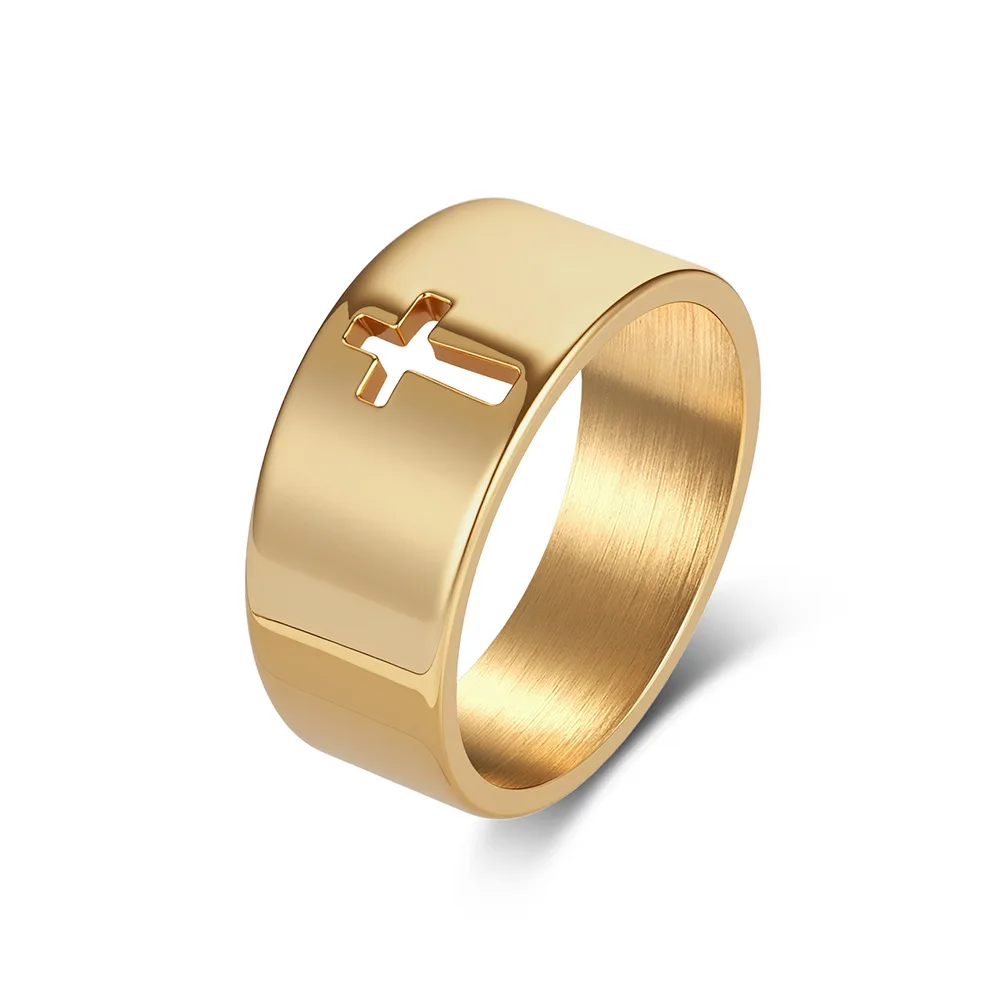 Unisex minimalist polished hollow cross ring for men and women, niche high-end titanium steel jewellery 4