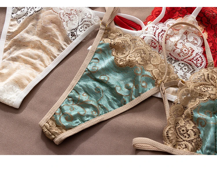 Light luxury and sexy Romantic sweet sexy lace thong women's seamless thin section small chest sexy underwear suit cute underwear sets