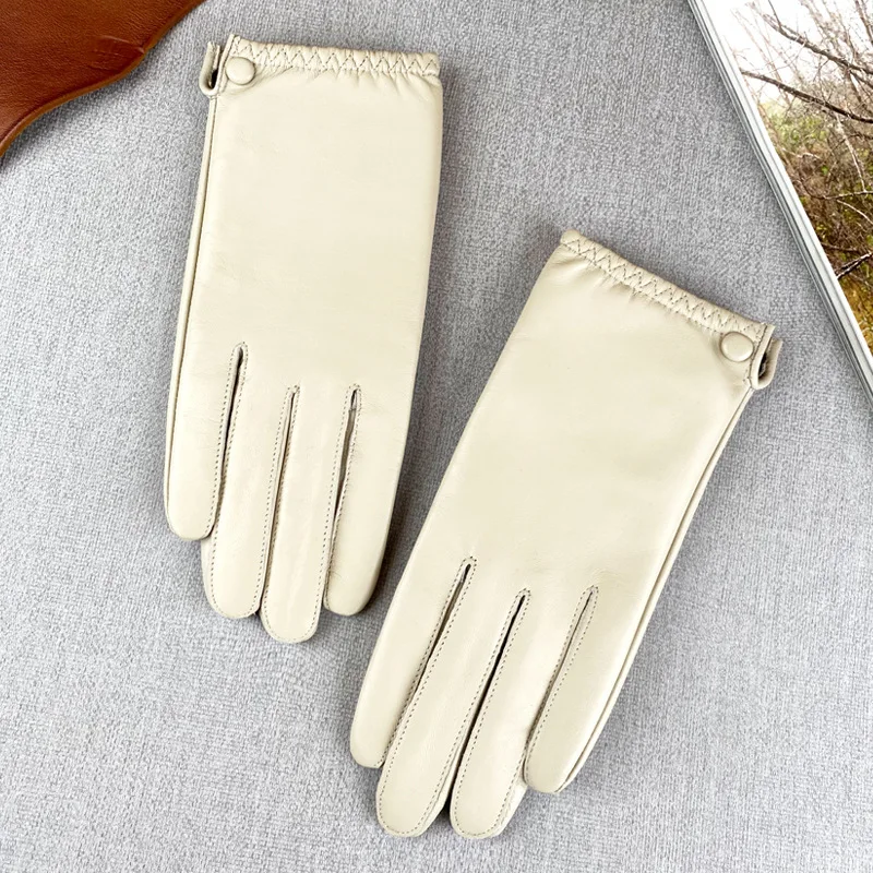 Genuine Sheepskin Leather Gloves Light luxury High-Quality Warm Touchscreen Scooter Driving Cycling mujer Ladies Fashion Gloves 3