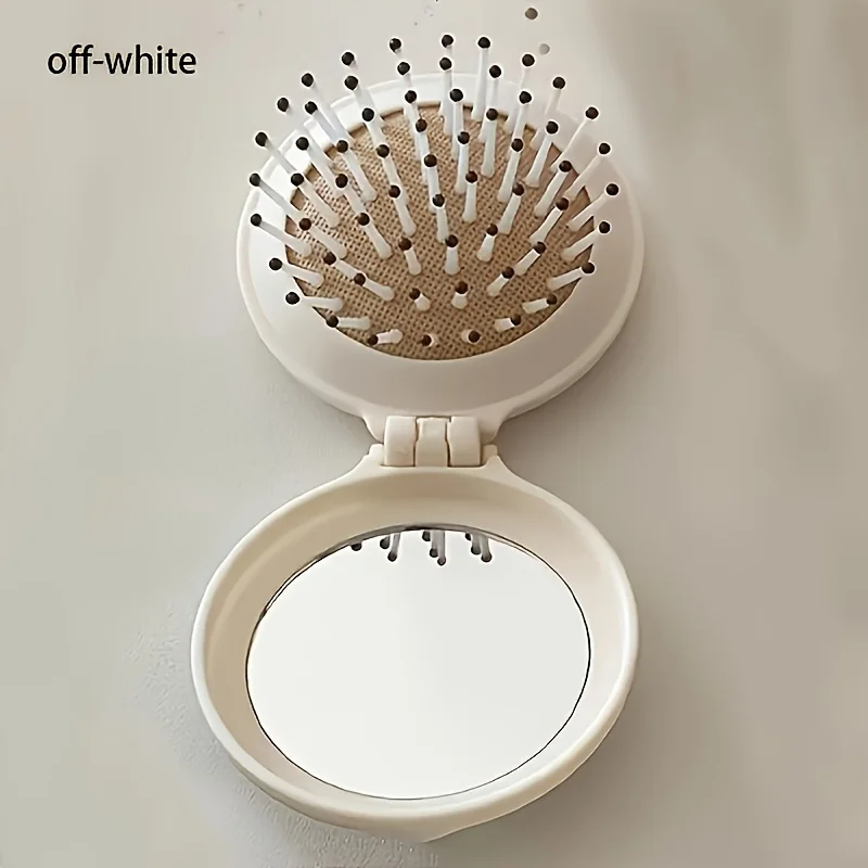 Mini Portable Folding Travel Hair Brush With Mirror For Women