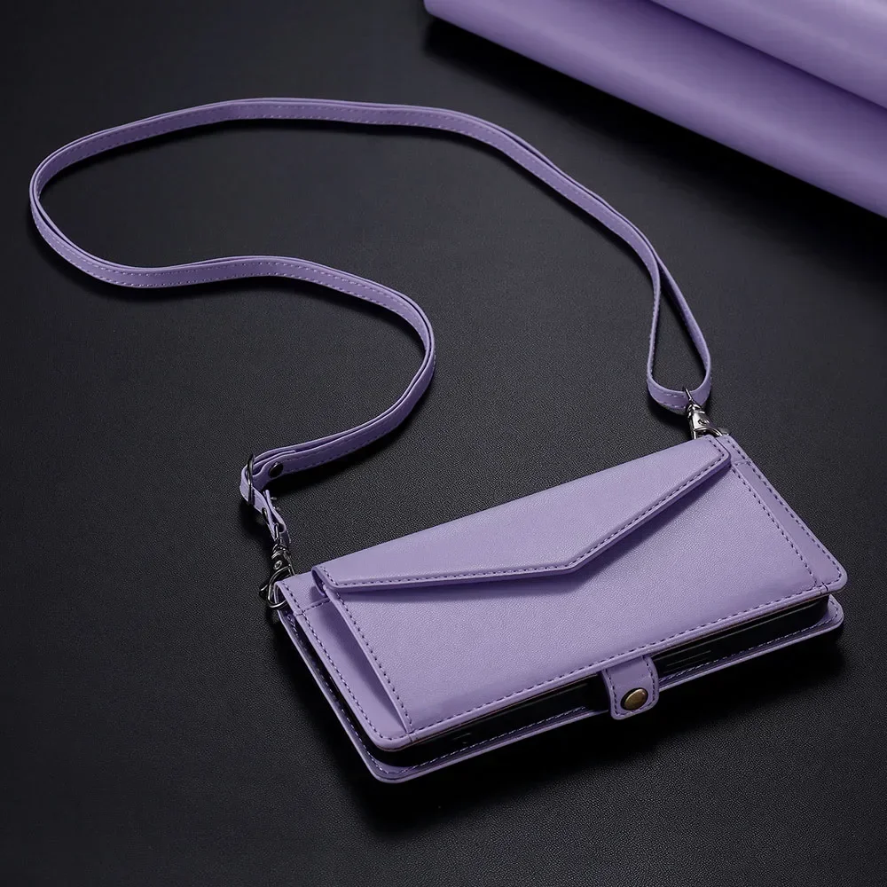 Versatile Multi Card Slots Wallet Case with Strap and Cash Pocket, Flip Cover Design