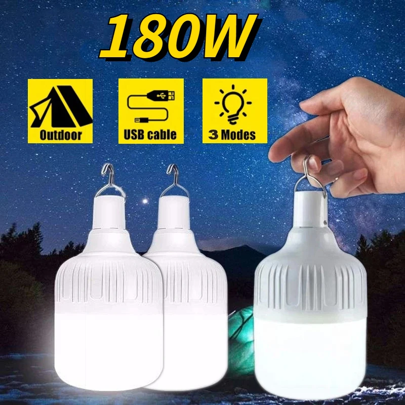 

180W/80W Portable Tent Lamp Battery Lantern BBQ Camping Light Outdoor Bulb USB LED Emergency Lights for Patio Porch Garden