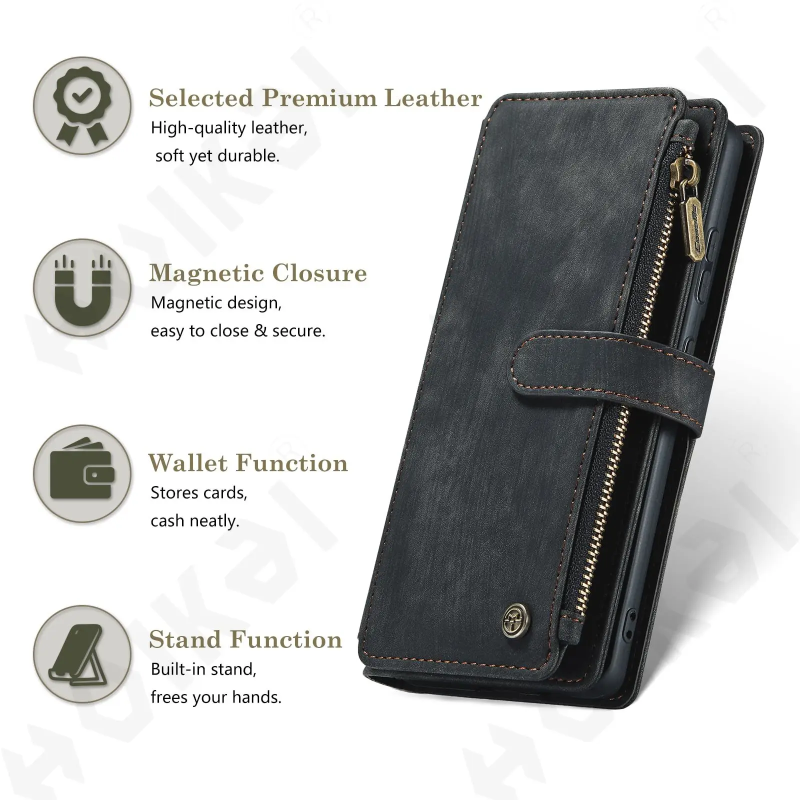 Premium Faux Leather Flip Case with RFID Protection and Magnetic Card Holder Stand
