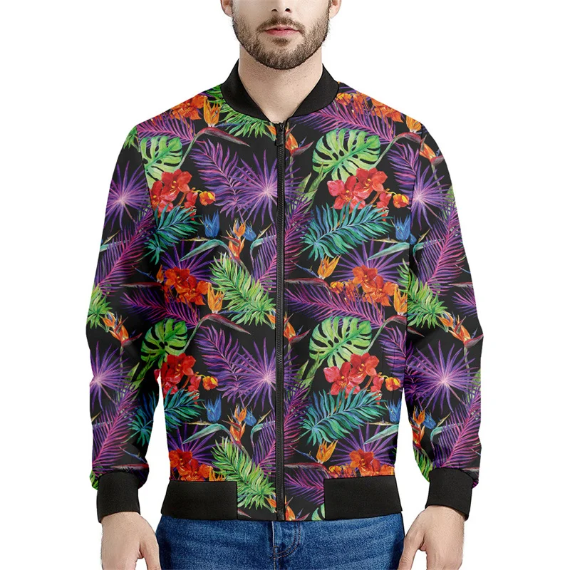 thumbnail image 1 of Chaqueta con estampado de flores hawaianas para hombre, sudaderas con estampado 3D de plantas coloridas, mangas largas, abrigos con cremallera para primavera y otoño, 1 of 5