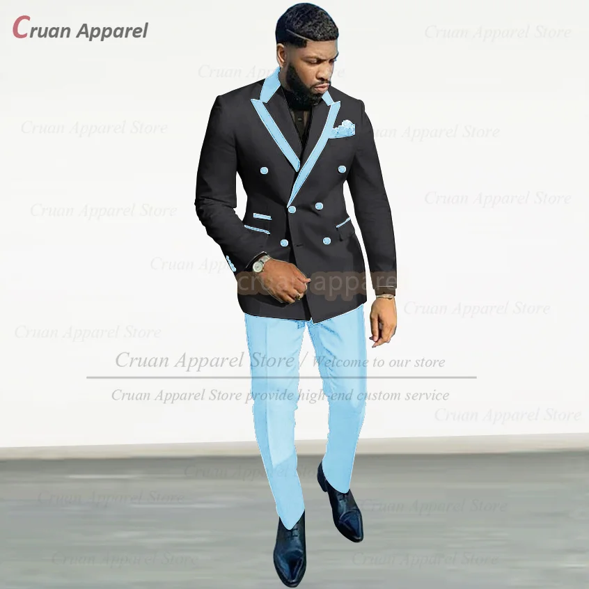 Classic Black Suit Set For Male Evening Dinner Stylish Double Breasted Blazer Pants 2 Pieces Prom Luxury Slim Fit Outfits mens suits