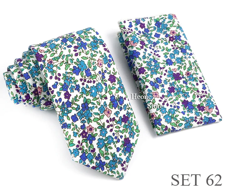 Neuheit Floral Baumwolle Herren Casual Krawatte Set Fit Hochzeit Party Gelb Grün Blau Krawatte Einstecktuch Chic Anzug Gravata Zubehör – Detail 8