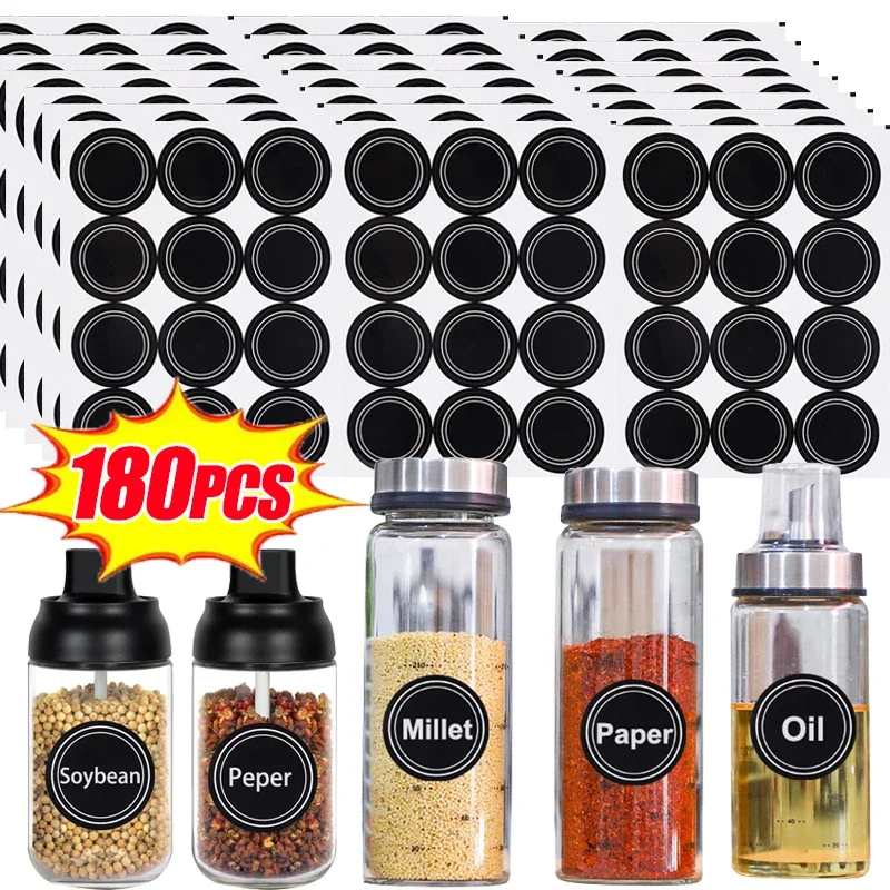 Round Shape Label Stickers Kitchen Jars Spice Bottle Food Storage Stickers Waterproof Reusable Blackboard 60/180pcs