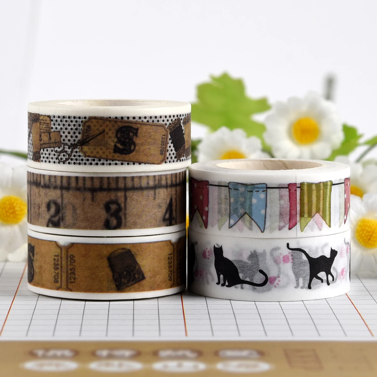 10M Grid Vintage Washi Tape Japanese Paper DIY Planner Masking Tape Adhesive Tapes Stickers Decorative Stationery Tapes 3