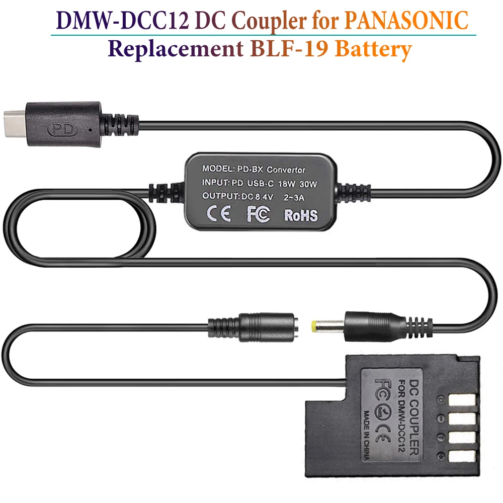 Dmw-Dcc12 Dc Accoppiatore Pd Usb-C Convertitore Cavo Kit Sostituire Panasonic Blf-19 Batteria Per Lumix Dmc-Gh3 Dmc-Gh3K Dc-Gh5 Dc-G9 Camer