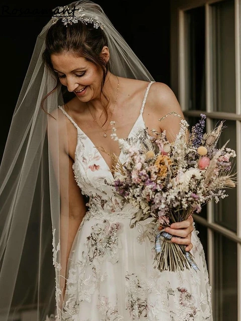 16 Floral Print Wedding Dresses for Trendy Brides