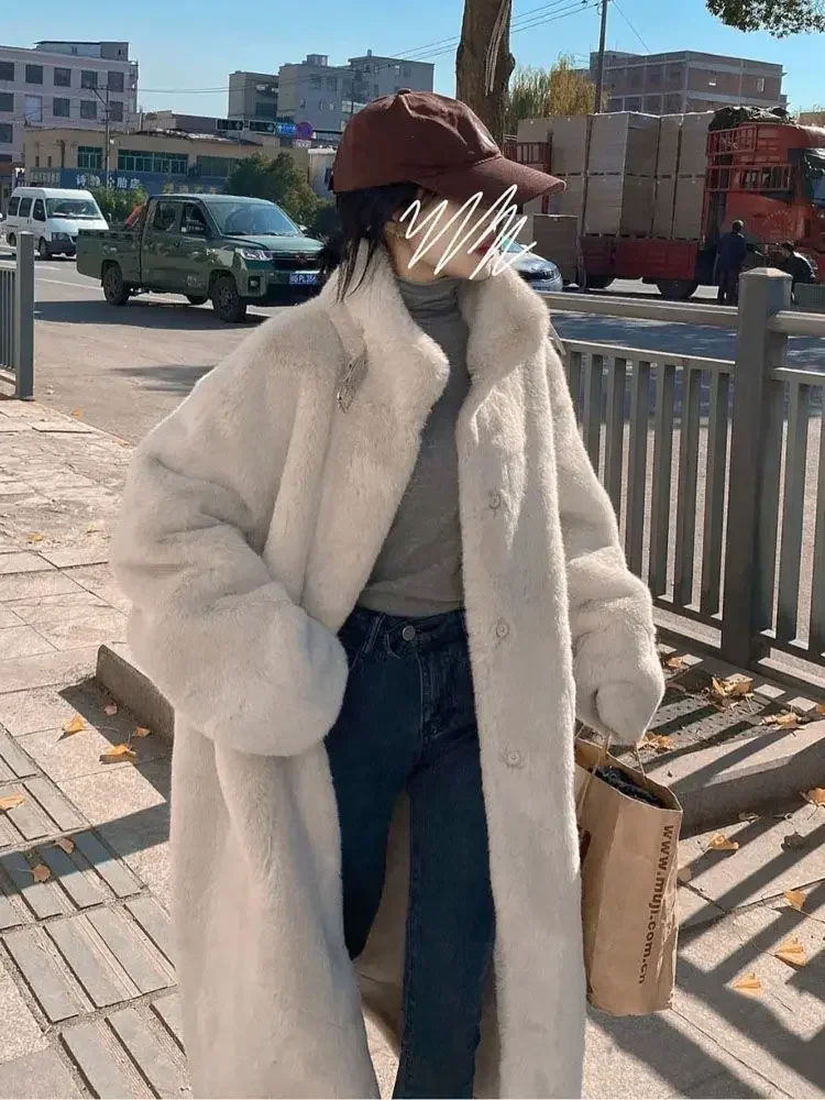 Fur Coat Women's Winter Mid Length Loose Slim Fur One Piece Environmental Protection Mink Fur Grass Coat  Winter Jacket Women