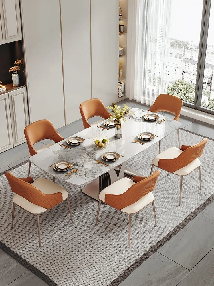 

Bright rock plate telescopic dining table small household modern simple rectangular foldable dining table and chair combination