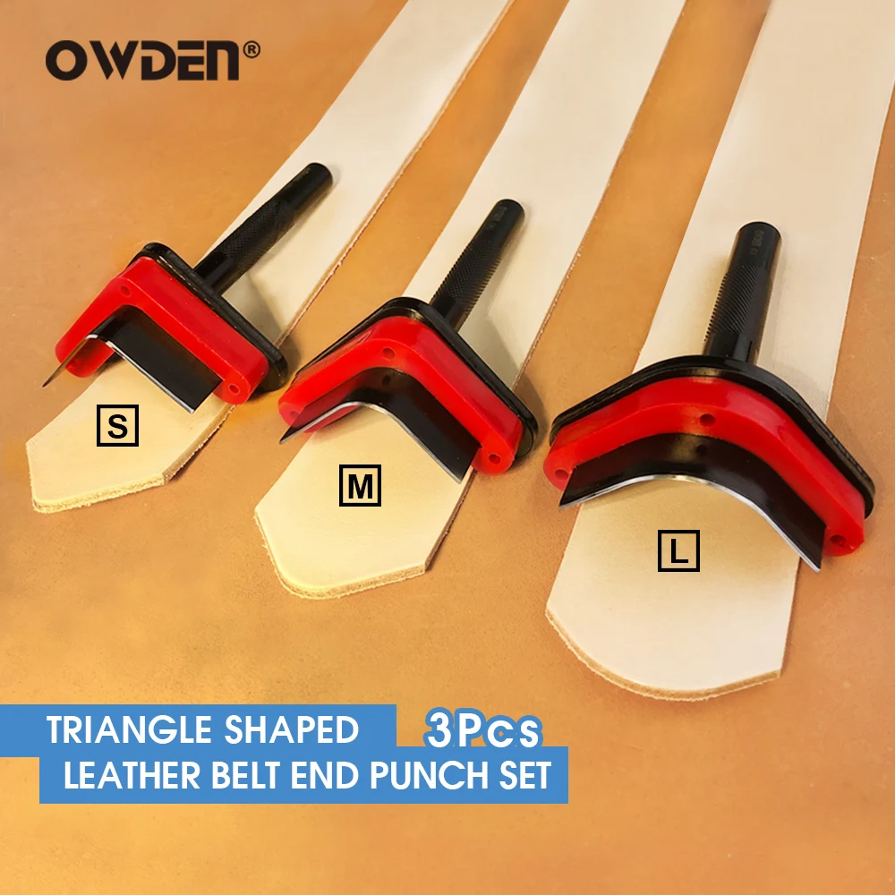 OWDEN 3Pcs Leather Triangle Shaped Belt End Cutter Punch Strap Set for Belt Ends Cutting Leather
