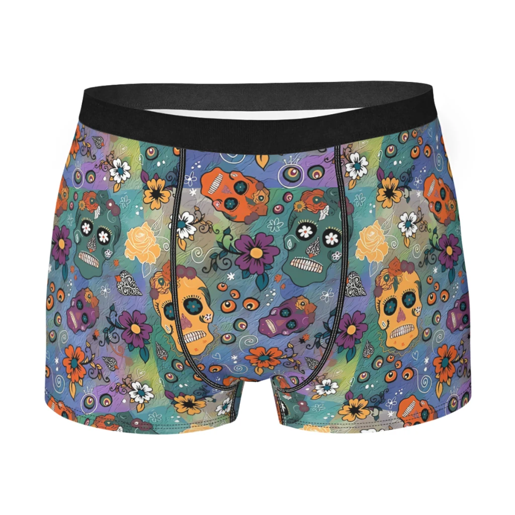 

Sugar Skulls Man's Boxer Briefs Day Of The Dead Mexico Skull Highly Breathable Underpants Top Quality Print Shorts Birthday