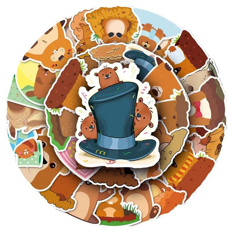 

Cartoon Animals Marmot Stickers 50Pcs Adhesive Groundhog Stickers Scrapbooking Material Stick Labels Journal Supplies