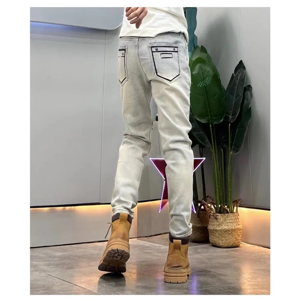 Locomotive Men Invisible Open Crotch Outdoor Sex Ripped Jeans Men's Old Vintage Casual Pants Exotic High Street Elastic Slim 6