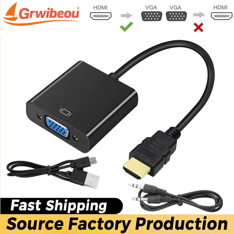 Adaptateur convertisseur HDMI vers VGA 1080P, avec alimentation Audio, pour PS4, ordinateur de bureau, ordinateur portable, moniteur TV, projecteur, ordinateur