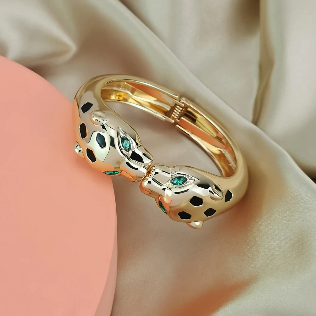 KDLUN Fashion Leopard Bracelet Gold Color Animal Cuff Bangle For Women Black Enamel Alloy Statemen Jewelry Big Accessories 2024 5