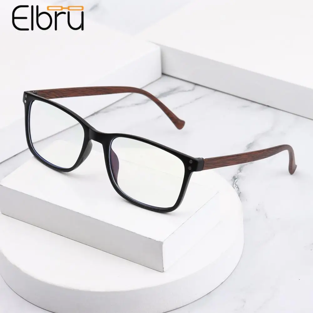 Elbru Square Reading Glasses Men Antiblue Light Presbyopia Eyewear