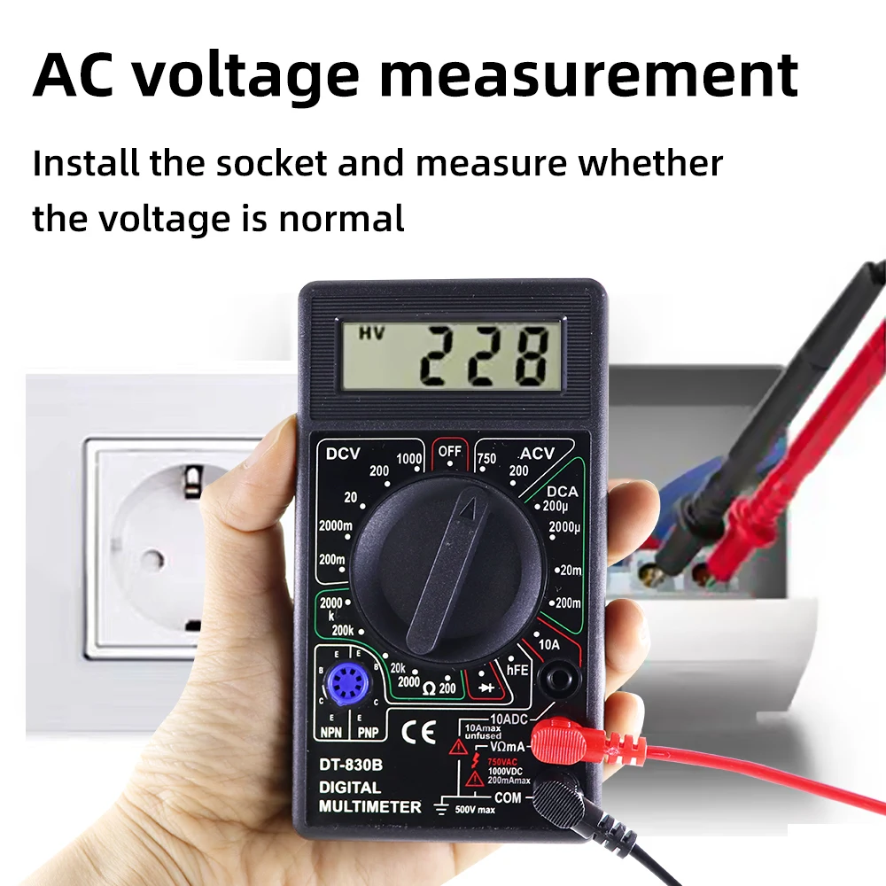 DT-830B LCD Digital Multimeter Mini Handheld Multimeter For Voltmeter Ammeter AC/DC 750/1000V Ohm Tester Meter With Probe digital multimeter multimeter tester