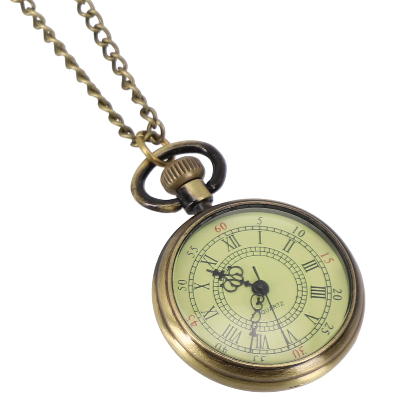 Vintage Pocket Watch Antique Brass Chain Classic White