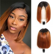 

Short Bob Lace Front Wig Ombre Brown Brazilian Straight Human Hair Wigs For Black Women 150% Density 13x4/4x4 Wig IJOY