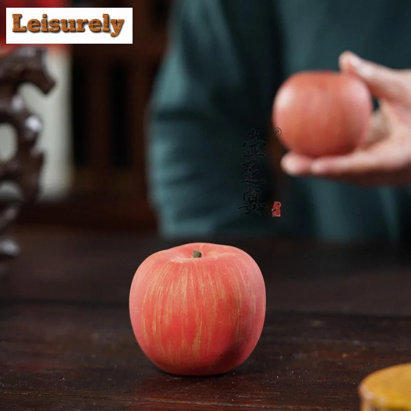 Yixing Zisha Mitation Apple Tea Pet Handmade Tea Sculpture Tea Figurine Play Toys Tea Statue Ornaments Supplies Workmanship Gift