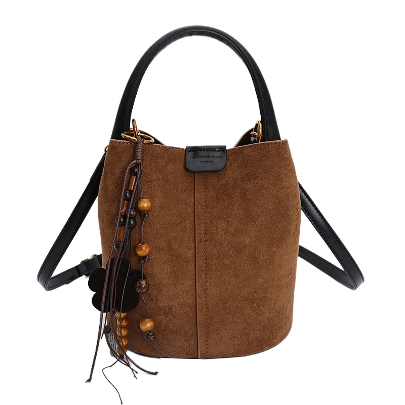 Faux Suede Casual Shoulder Bag Large Capacity Stylish Satchel Bag Solid Color Vintage Crossbody Bag Commute Bag with Purse