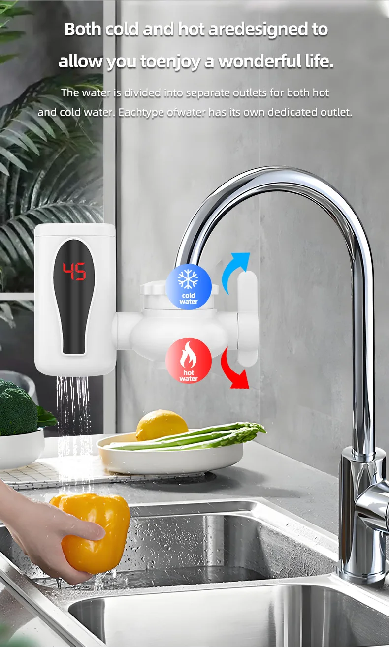 Instant Electric Hot Water Faucet with Digital Display, Rapid Heating Tap for Ki