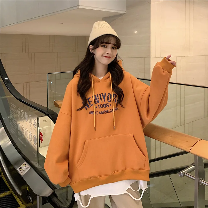 Womens Clothing Streetwear Sweatshirt Fashion Hoodie Letter Printing Long Sleeves Casual Warm Oversize Baggy Ladies Tops Autumn