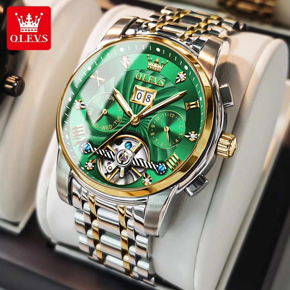 OLEVS Automatic Waterproof Stainless Steel Mechanical Watches For Men Gift Box Luminous Male Wristwatch mechanical watch