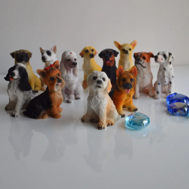 12pcs Cute Dog Figurine Resin Small Ornaments Cartoon Funny Pet Dogs Model Crafts Desktop Statue Miniatures Home Decor Toy Gift