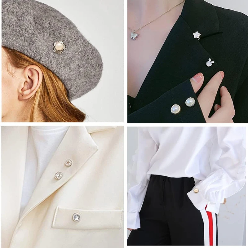 15Pcs/lot Women Shirt Brooch Buttons Cover up Button Pins Free Sewing Pearl Rhinestone Button for DIY Shirt Hat Clothing Decor 6