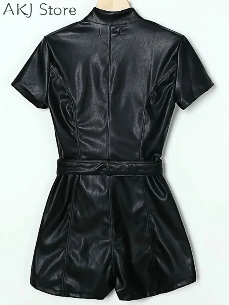 Women Zipper Design PU Leather Romper with Belt AliExpress